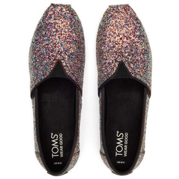 Toms Shoes - Toms Womens Alpargata Black Chunky Glitter Slip-on Shoe Size 8